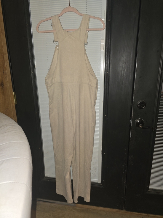 Pants - Beige Women's Cotton Blend Overalls Jumpsuit